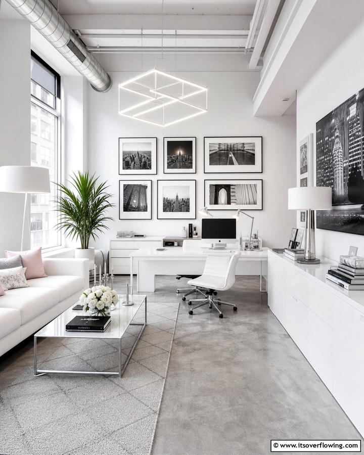 Monochrome Loft Office - 20 Loft Office Ideas for a Productive Workspace
