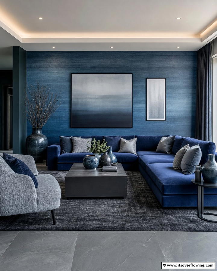 Monochrome Magic - 20 Grey Floor Living Room with Blue Walls Ideas