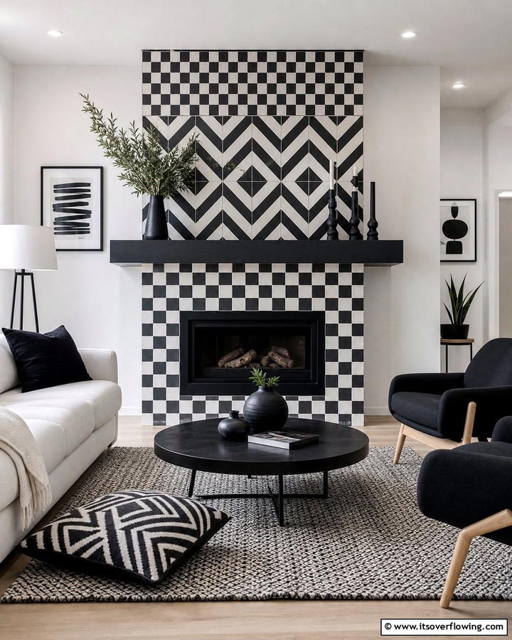 Monochrome Magic - 21 Fireplace Tile Ideas to Refresh Your Hearth’s Aesthetic