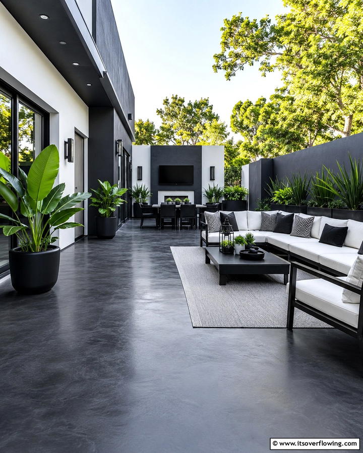 Monochrome Magic - 25 Black Concrete Patio Ideas for Modern Outdoor Spaces
