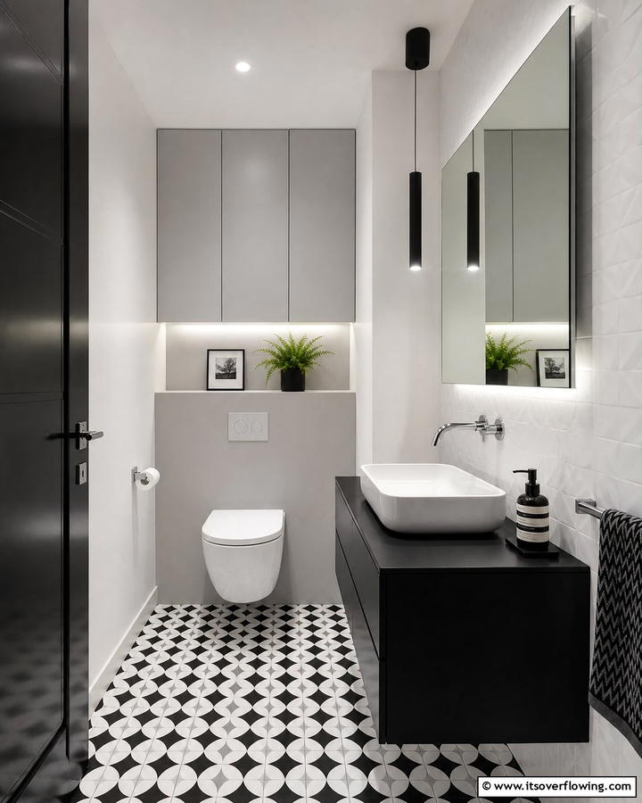 Monochrome Magic Powder Room - 21 Powder Room Designs for Stylish Small Bathroom Spaces