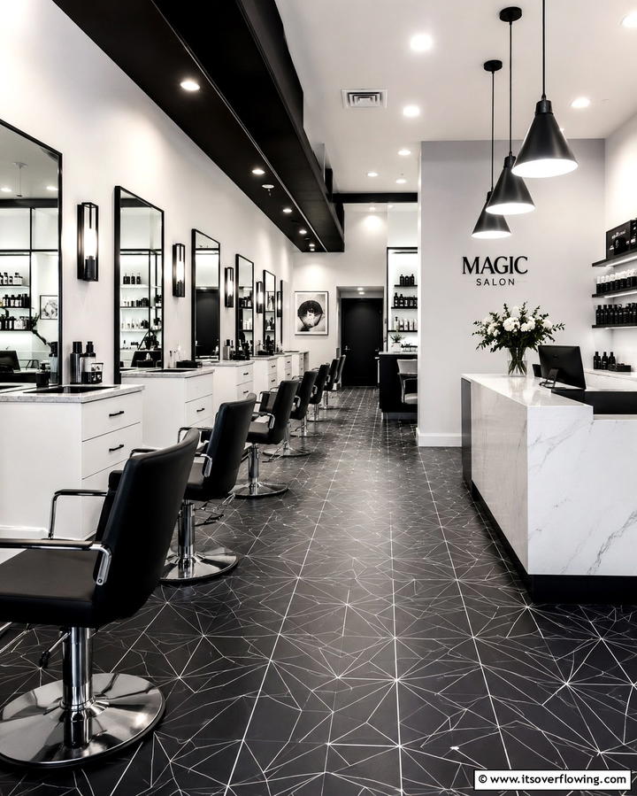 Monochrome Magic Salon - 30 Salon Interior Design Ideas for a Chic Beauty Space