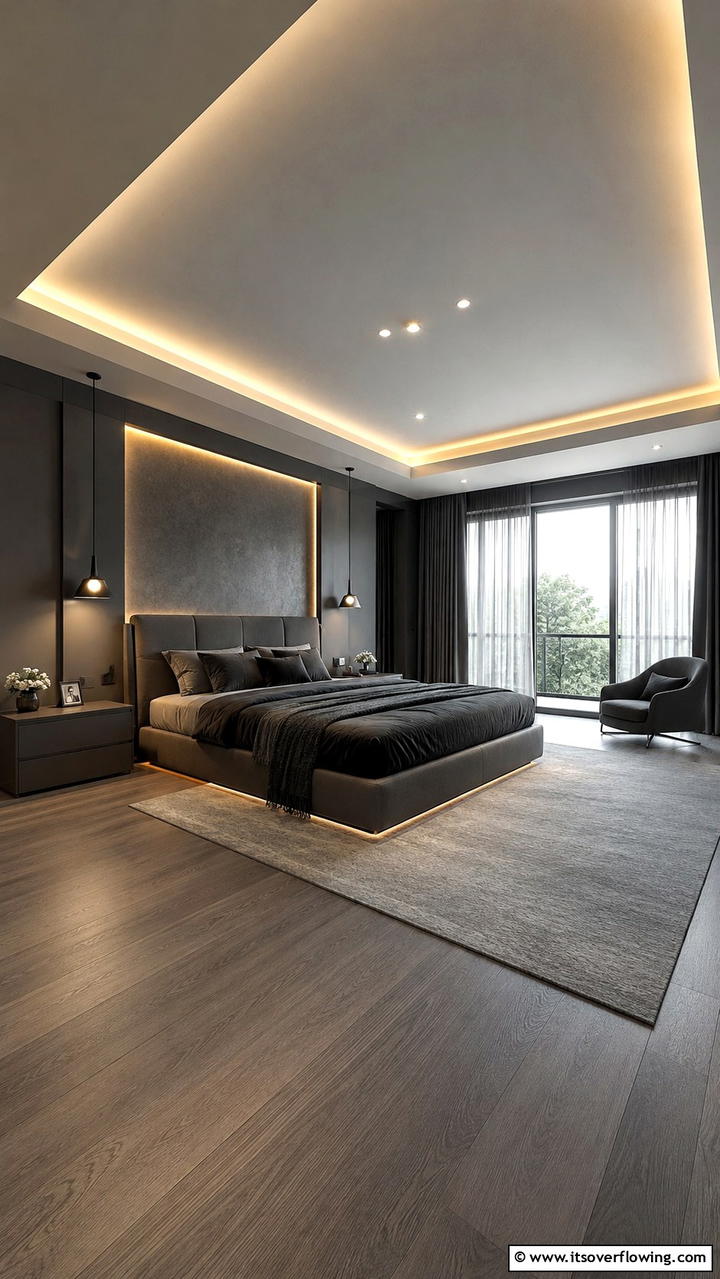 Monochrome Magic with a Twist - 30 Dark Grey Bedroom Ideas for Modern Serene Spaces