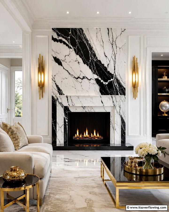 Monochrome Marble Magic - 25 Black and White Fireplace Ideas for Timeless Elegance