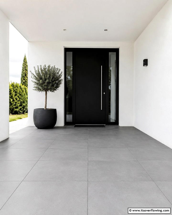 Monochrome Minimalism - 25 Front Porch Tile Ideas for a Welcoming Entrance