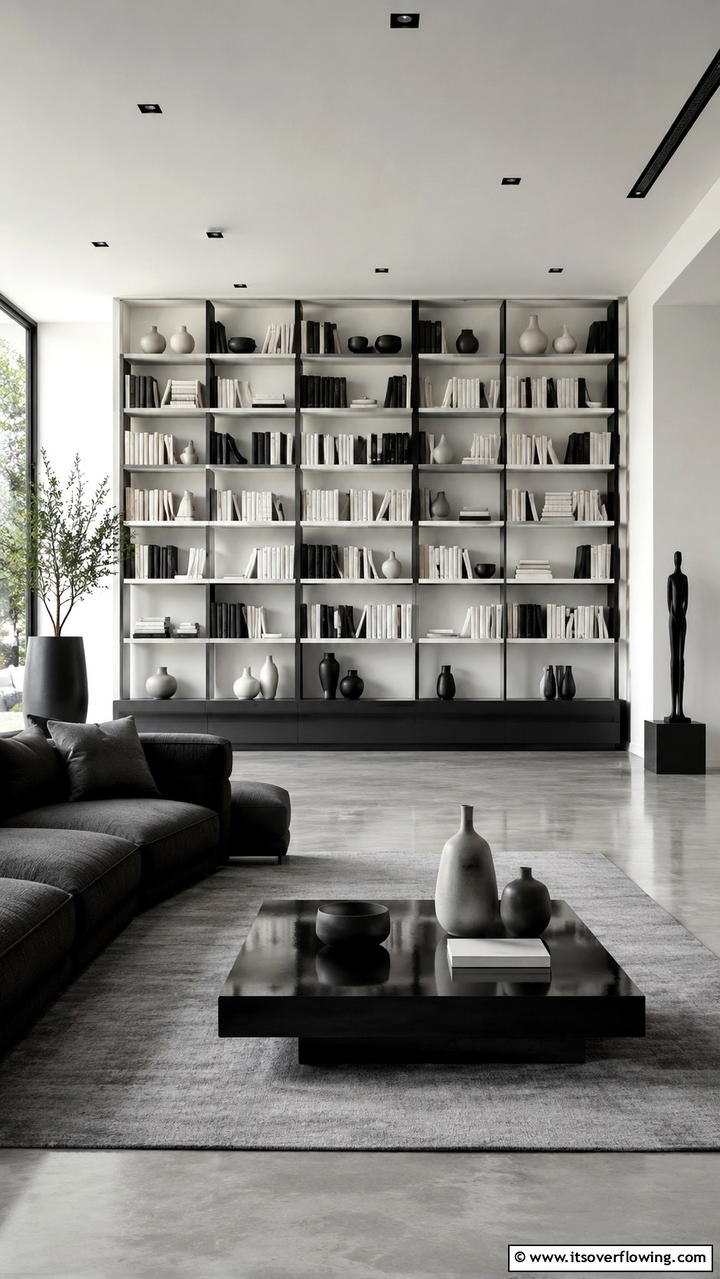 Monochrome Minimalism - 30 Creative Bookshelf Decor Ideas for Organized Living Spaces