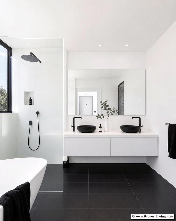 Monochrome Minimalist Haven - 21 Classic Black & White Bathroom Designs for Contrast