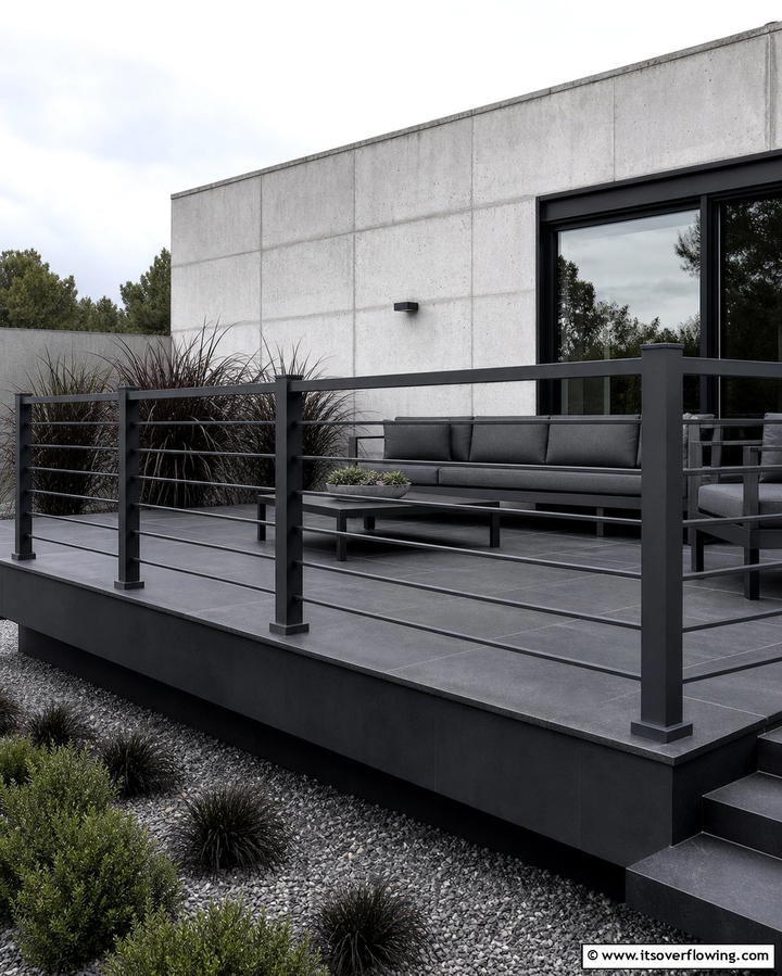 Monochrome Modernism - 30 Modern Metal Deck Railing Ideas for Stylish Outdoor Spaces