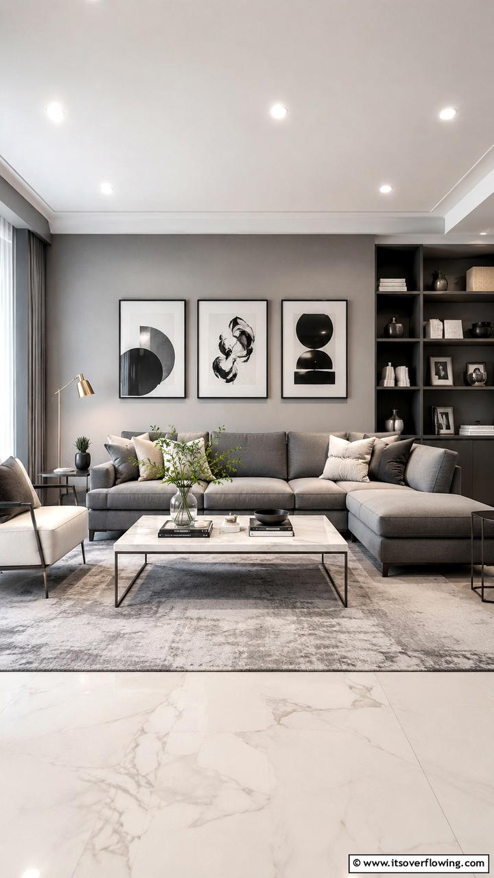 Monochrome Modernity - 30 Grey and Cream Living Room Ideas- Neutral Elegance