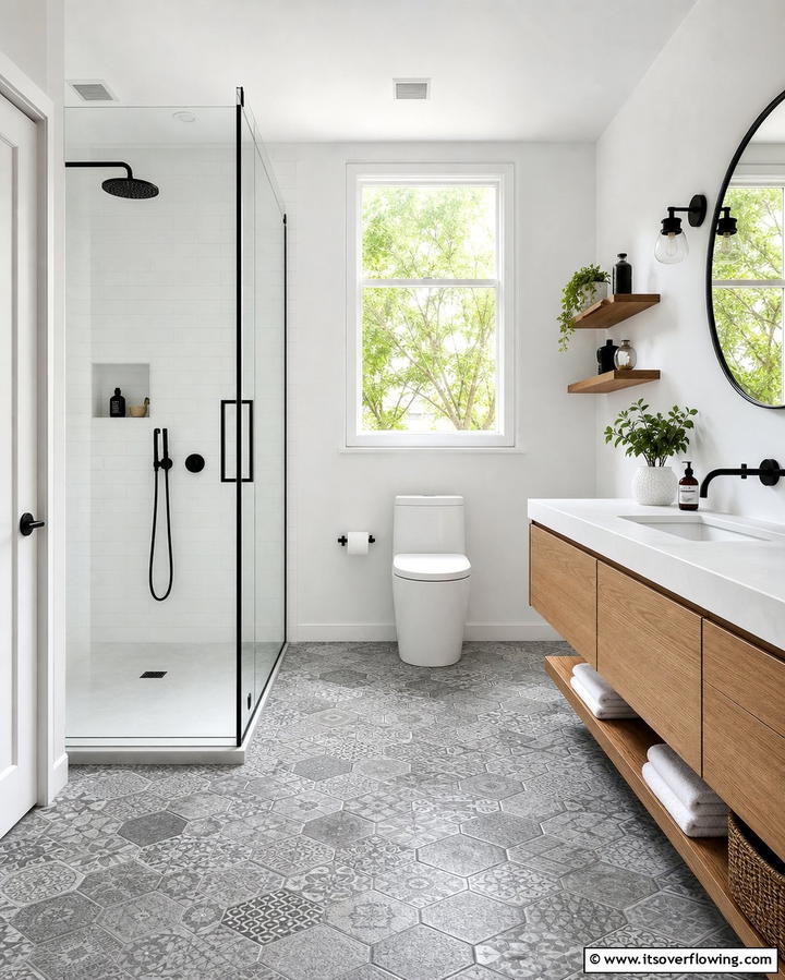 Monochrome Mosaic Designs - 25 Bathroom Mosaic Floor Tile Ideas for Unique Style