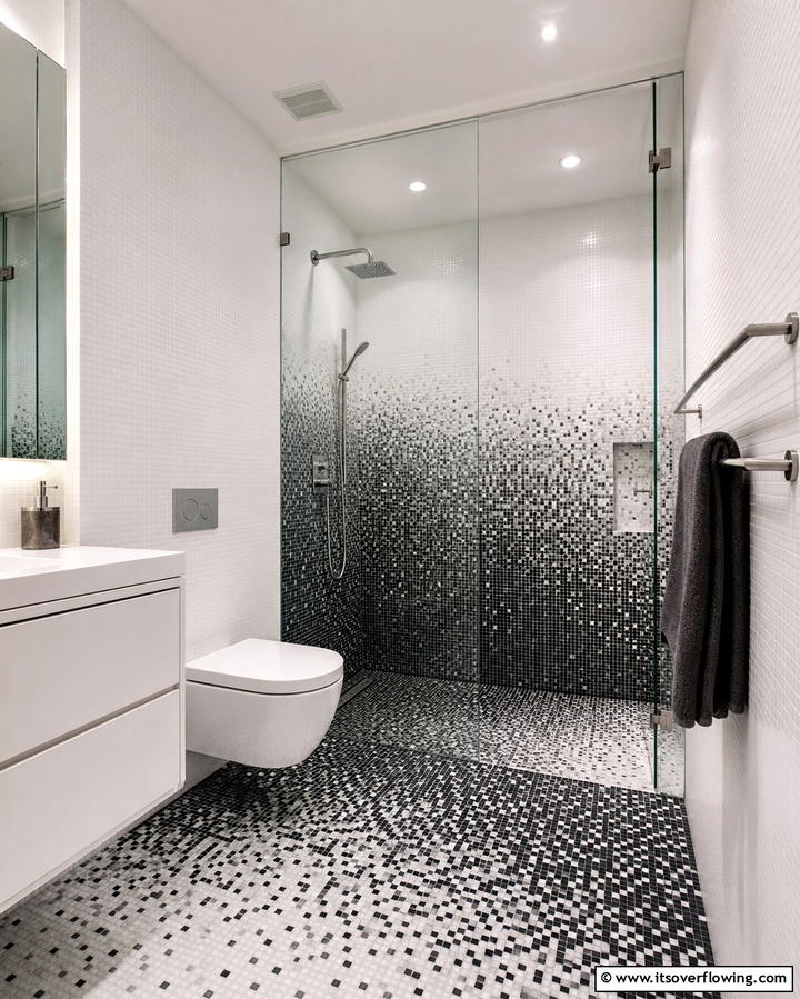 Monochrome Mosaic Tiles - 30 Striking Black & White Bathroom Tile Designs for Timeless Style