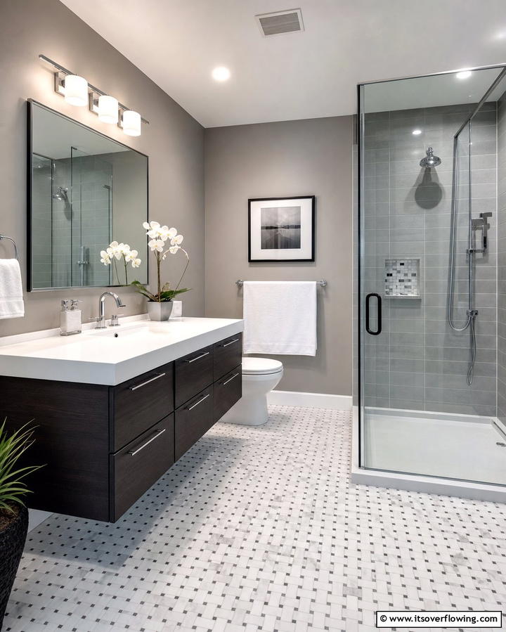 Monochrome Mosaic Tiles - 25 Bathroom Mosaic Floor Tile Ideas for Unique Style