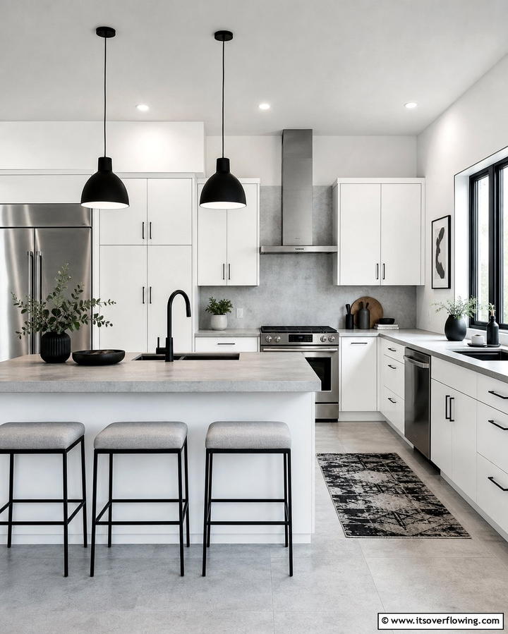Monochrome Palette with Subtle Accents - 25 White Kitchen with Stainless Steel Appliances Ideas