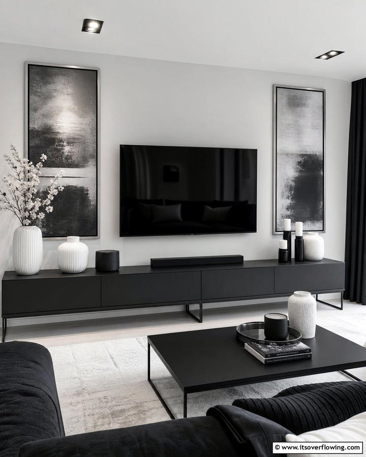 Monochrome Palette - 25 TV Console Decor Ideas to Elevate Your Living Room
