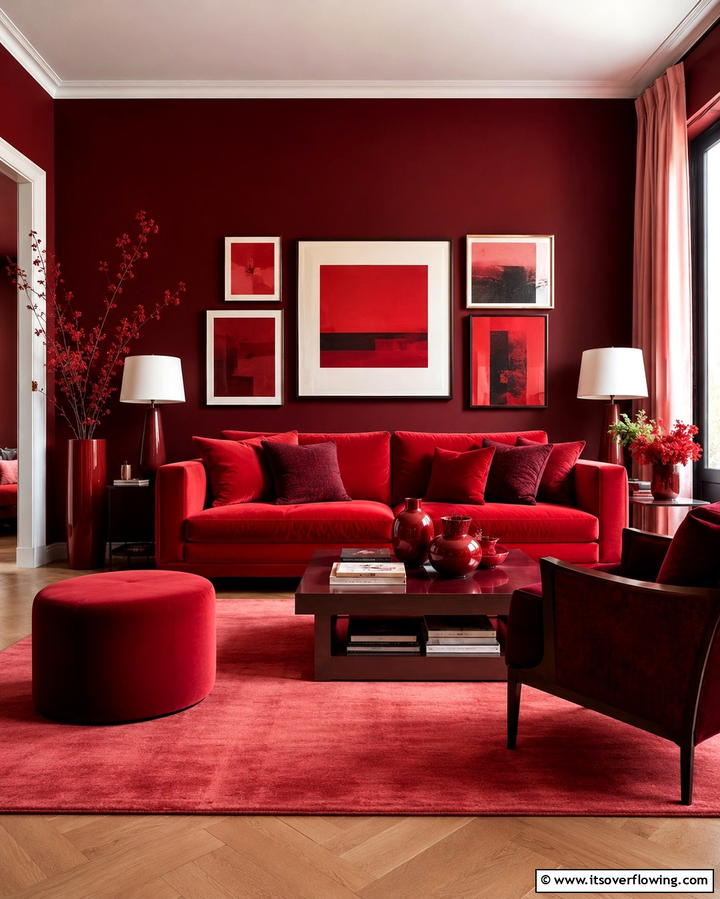 Monochrome Red Contrast - 30 Red Living Room Ideas for Bold and Vibrant Spaces