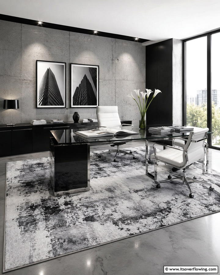 Monochrome Rugs for Minimalist Offices - 25 Office Rug Ideas to Transform Your Workspace