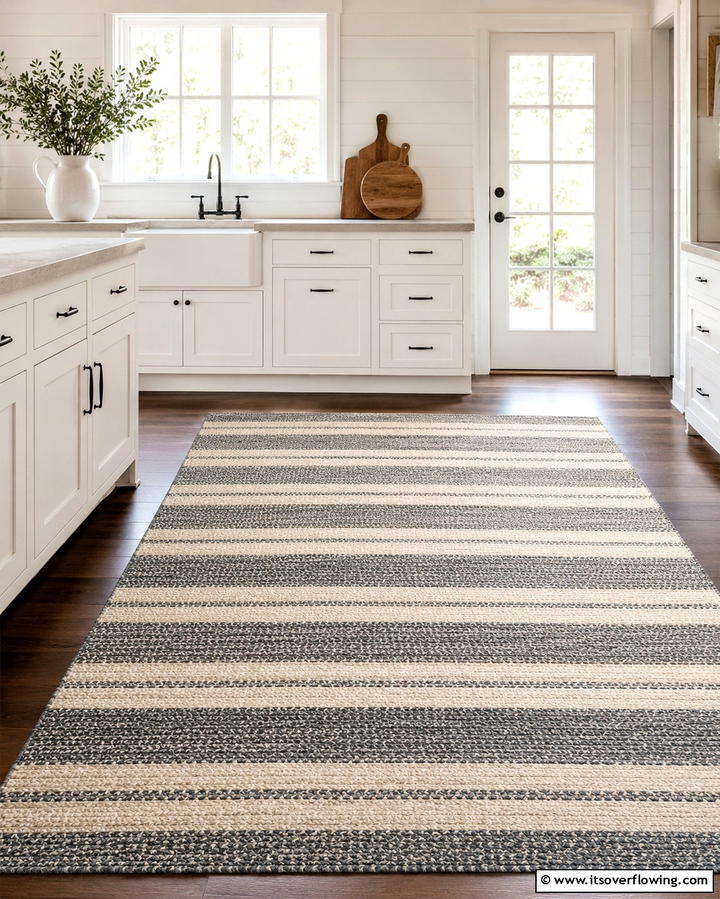 Monochrome Statement Rug - 30 Kitchen Rug Ideas- Stylish and Durable Floor Solutions