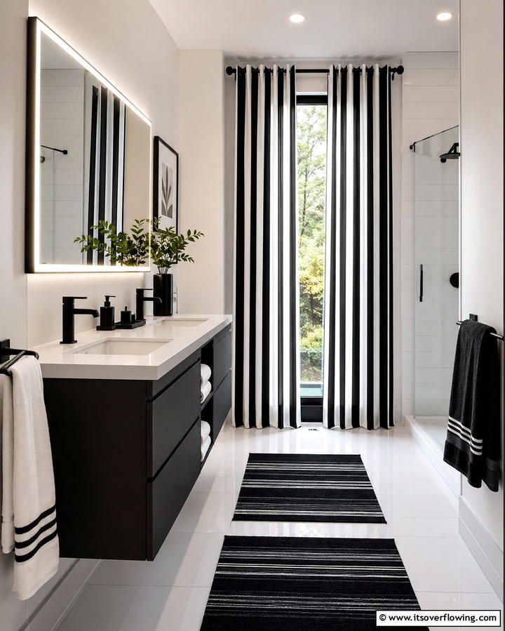 Monochrome Striped Curtains - 25 Bathroom Curtain Ideas for Privacy and Style