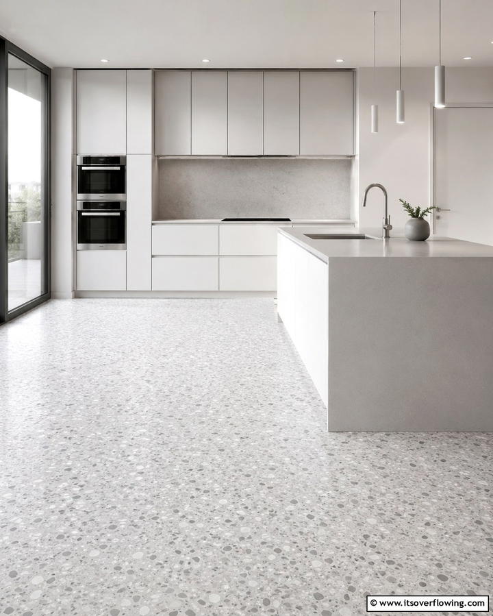 Monochrome Terrazzo for a Sleek Look - 25 Terrazzo Kitchen Floor Ideas for a Unique Look
