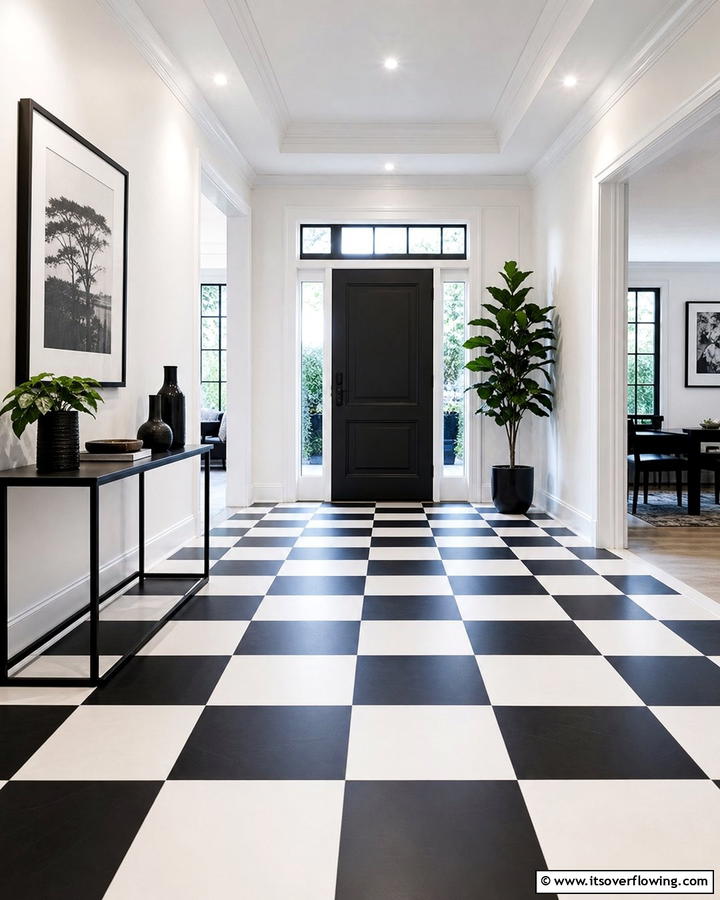 Monochrome Tile Flooring - 20 Black and White Entryway Design Ideas for a Chic Look