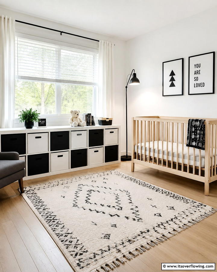 Monochrome Toy StorageOne - 30 Chic Black & White Nursery Ideas for Modern Baby Rooms