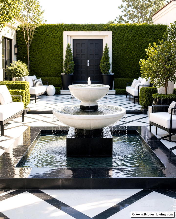 Monochrome Water Features - 25 Black and White Patio Ideas for a Timeless Look