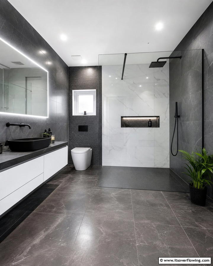 Monochrome Wet Room - 30 Modern Wet Room Ideas for Sleek Bathroom Functionality