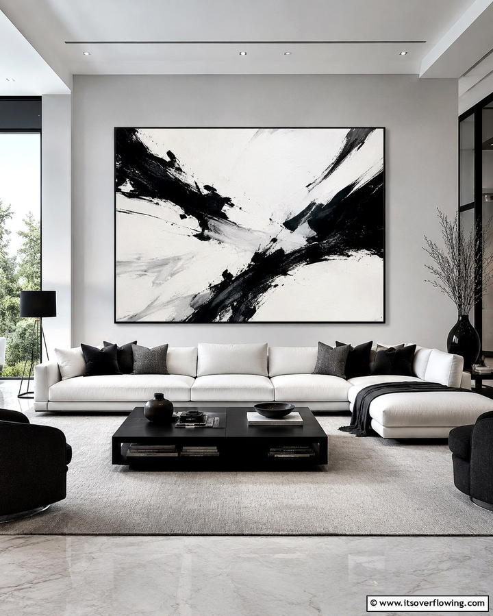 Monochrome with Bold Artwork - 25 Monochromatic Living Room Ideas for a Sleek Look