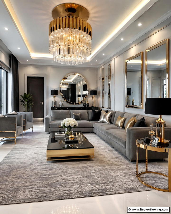 Monochrome with Metallic Accents - 25 Monochromatic Living Room Ideas for a Sleek Look