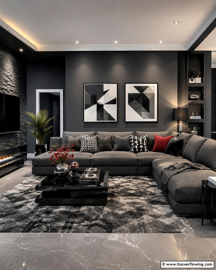 Monochrome with a Twist - 30 Striking Contrasting Living Rooms Featuring Dark Grey Walls