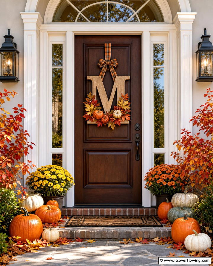 Monogram Door Hanger - 25 Front Door Fall Decor Ideas for a Welcoming Entrance