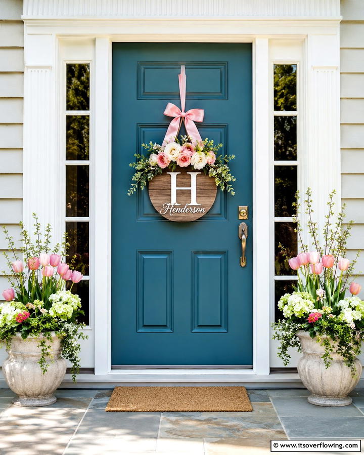 Monogrammed Door Hanger - 20 Spring Front Door Decor Ideas to Welcome the Season