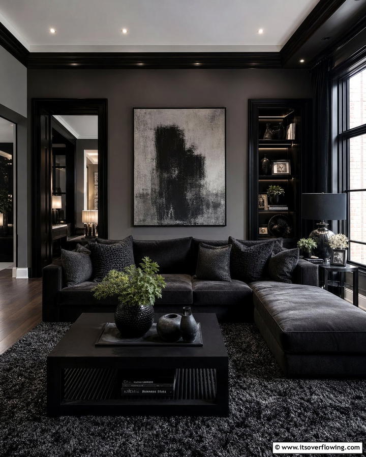 Monotone Drama - 25 Living Room With Grey Walls and Black Trim Ideas