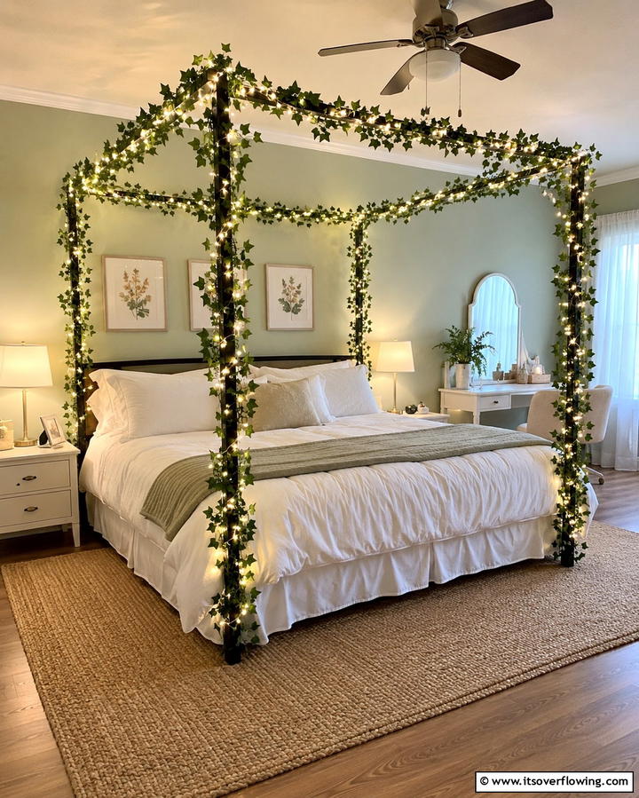 Mood Lighting with Vines - 30 Jungle-Themed Bedroom Ideas- Wild & Whimsical Decor