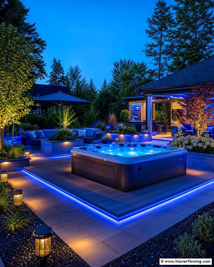 Mood Lighting - 20 Hot Tub Landscaping Ideas for a Relaxing Retreat