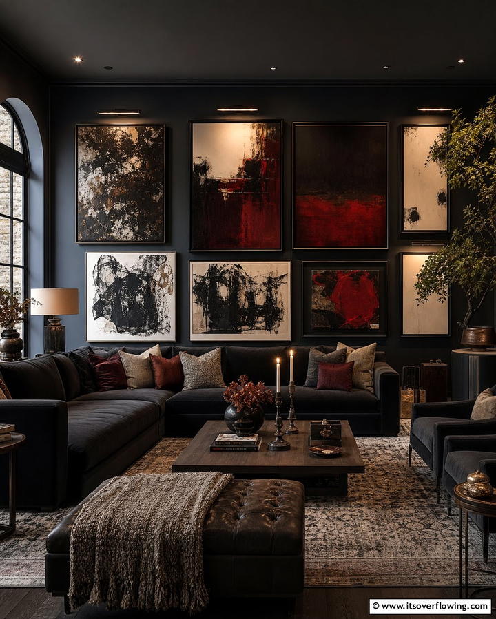 Moody Artwork for Character - 25 Dark Living Room Ideas for a Moody and Chic Space