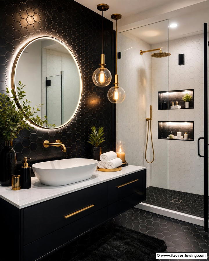 Moody Bathroom Elegance - 25 Black Accent Wall Ideas for a Dramatic Statement