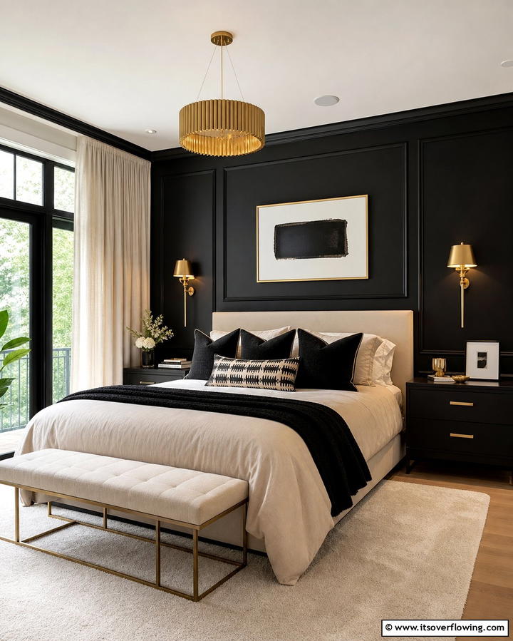 Moody Bedroom Statement Wall - 25 Black Accent Wall Ideas for a Dramatic Statement
