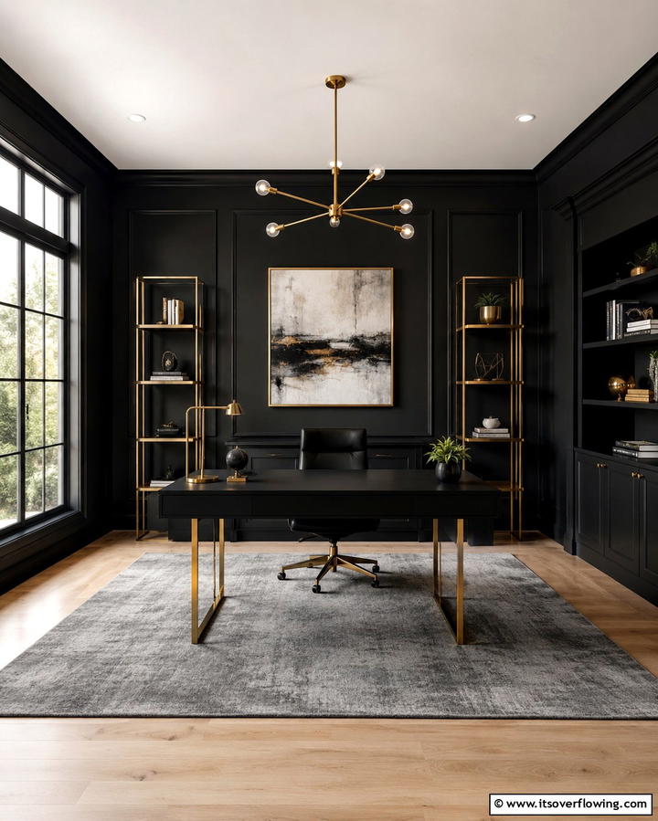 Moody Black Walls - 30 Moody Dark Home Office Designs for a Productive Workspace