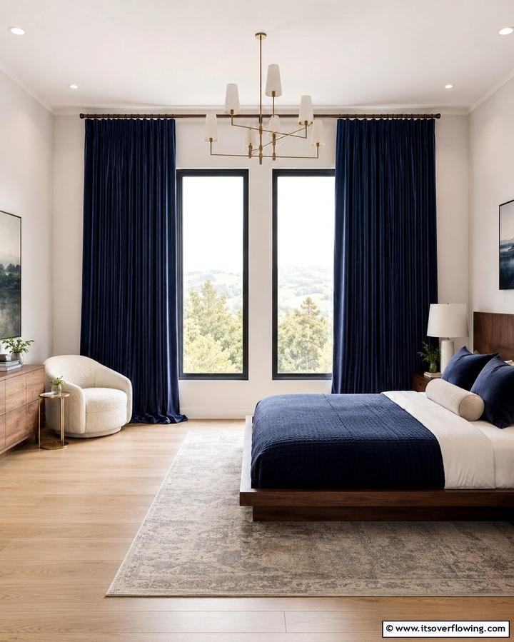 Moody Blue Drapes - 25 Moody Blue Bedroom Ideas for a Relaxing Space
