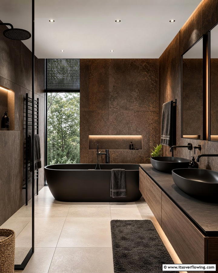 Moody Brown and Black Palette - 25 Brown Bathroom Ideas for a Warm and Inviting Space
