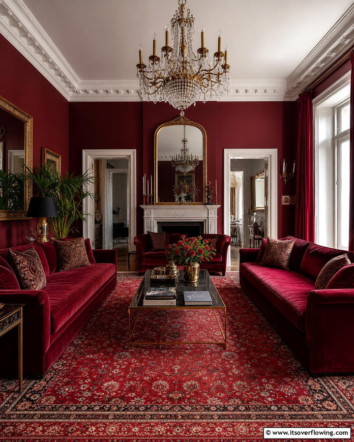 Moody Burgundy Living Room - 25 Monochromatic Color Schemes for Rooms