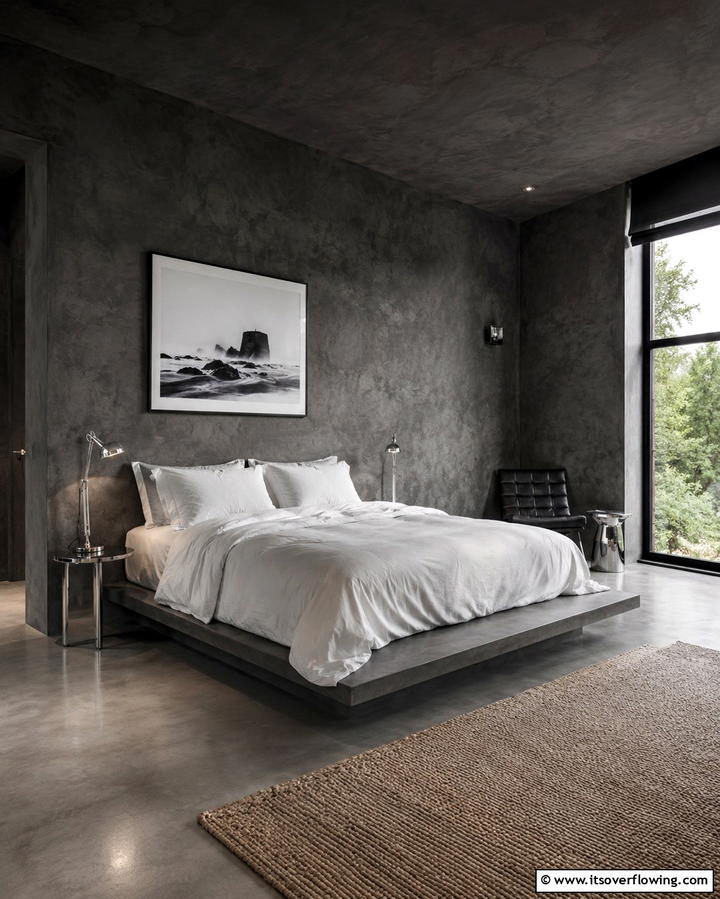 Moody Charcoal Limewash for Depth - 25 Limewash Bedroom Ideas for a Serene Retreat