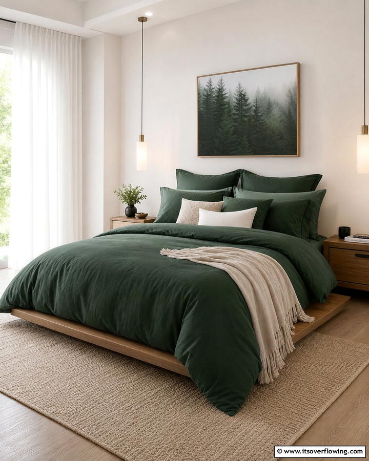 Moody Forest Green Bedding - 21 Dark Green Bedroom Ideas- Moody & Luxurious Spaces