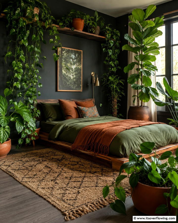 Moody Indoor Plants - 30 Moody Dark Boho Bedroom Decor Inspirations for Cozy Nights