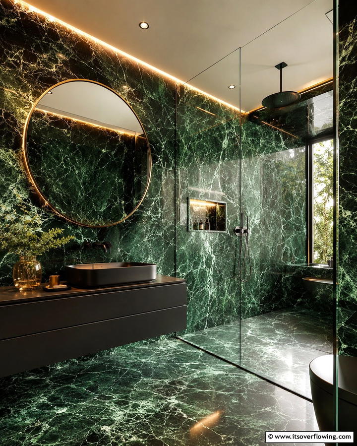 Moody Marble Accents - 25 Gothic Bathroom Ideas for a Dramatic and Stylish Space