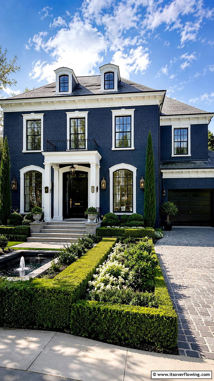 Moody Midnight Blue - 30 Exterior Brick Paint Color Ideas for Curb Appeal