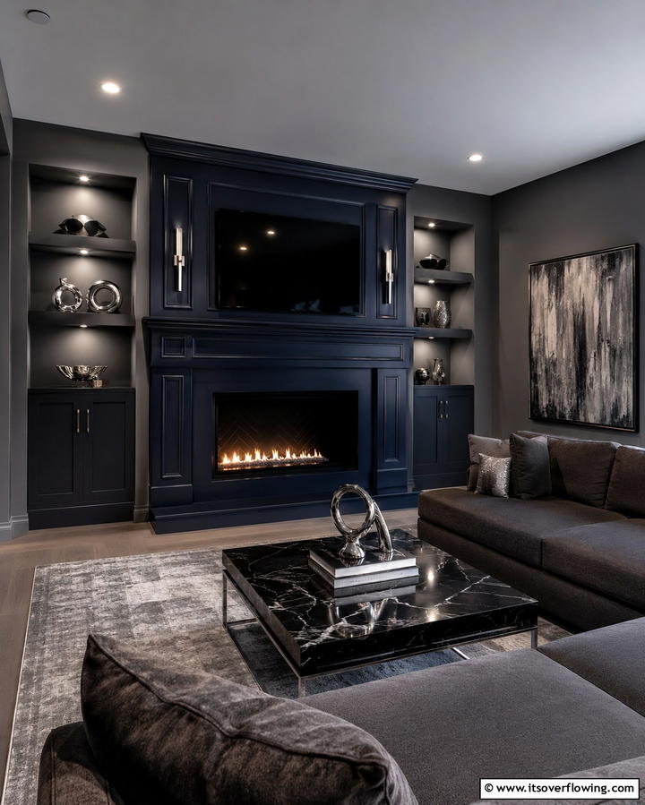 Moody Midnight Blue - 30 Fireplace Paint Color Ideas for a Fresh Update