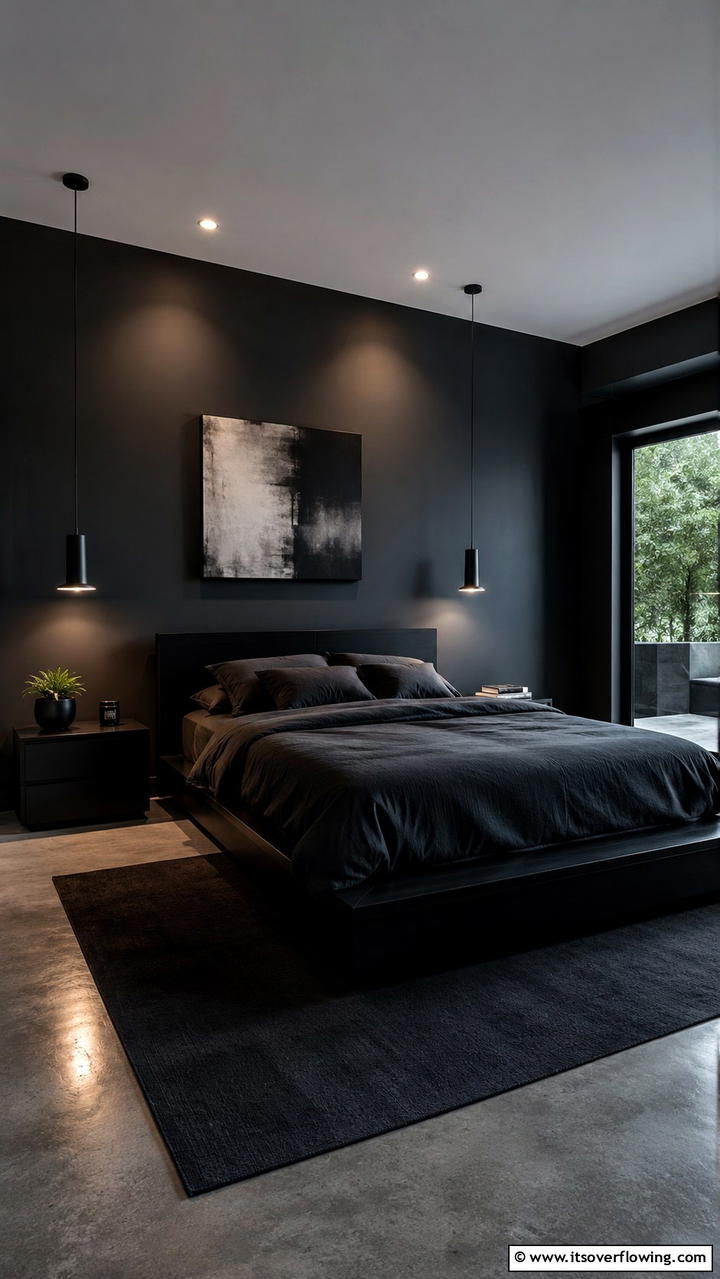 Moody Minimalism - 30 Dark Bedroom Ideas- Moody and Sophisticated Retreat
