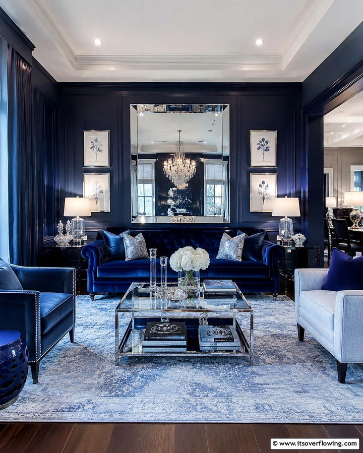 Moody Navy Hues - 25 Monochromatic Living Room Ideas for a Sleek Look